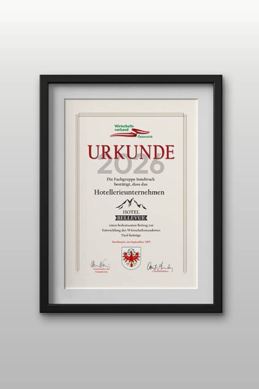 Hotellerie-Urkunde "Wirtschaftsverband"