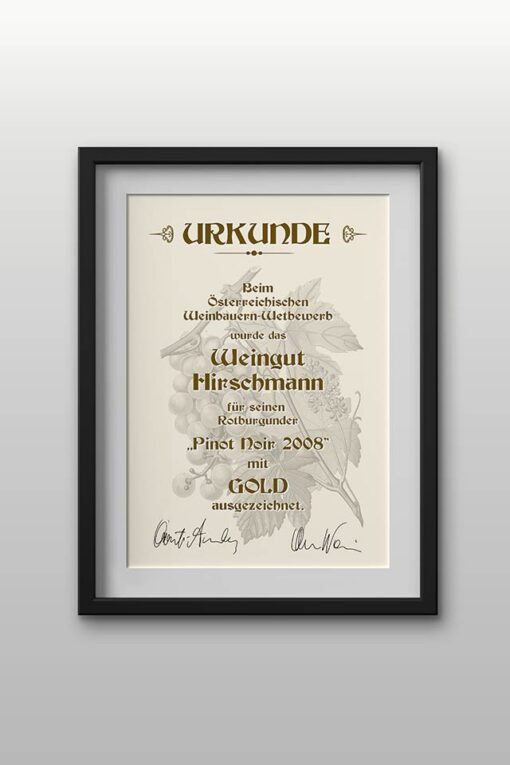 Urkunde "Weingut Hirschmann"